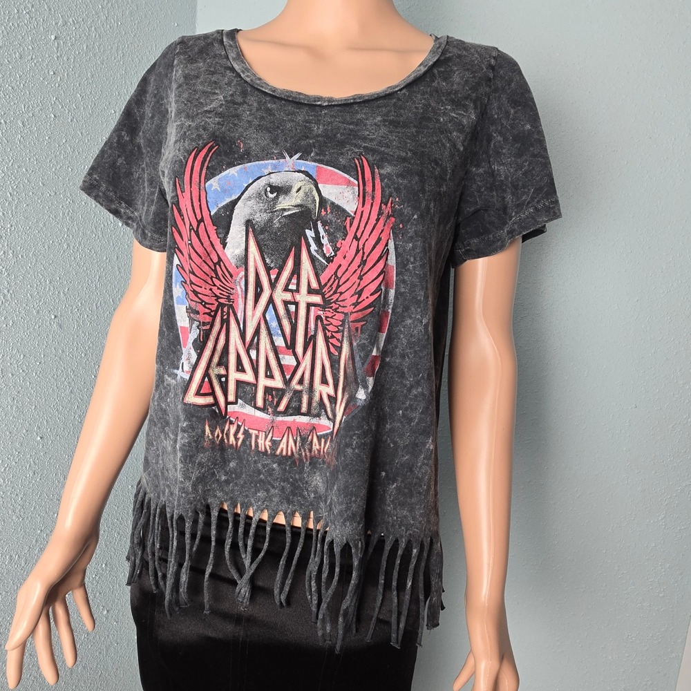Def Leppard Fringe Graphic Tee 2017 Mineral Wash - XXL (Fits Small/XS) Rock Tee